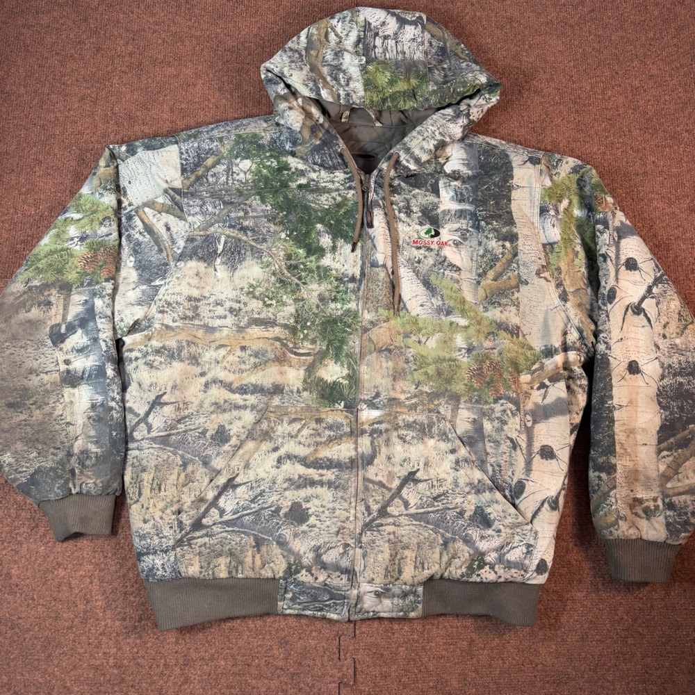 Mossy Oak Camo Hooded Jacket Mens XL Quilted Lined Full Zip Workwear Mountain